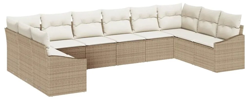 Conjunto de Jantar de Jardim com 10 Peças e Almofadas Bege em Rattan S