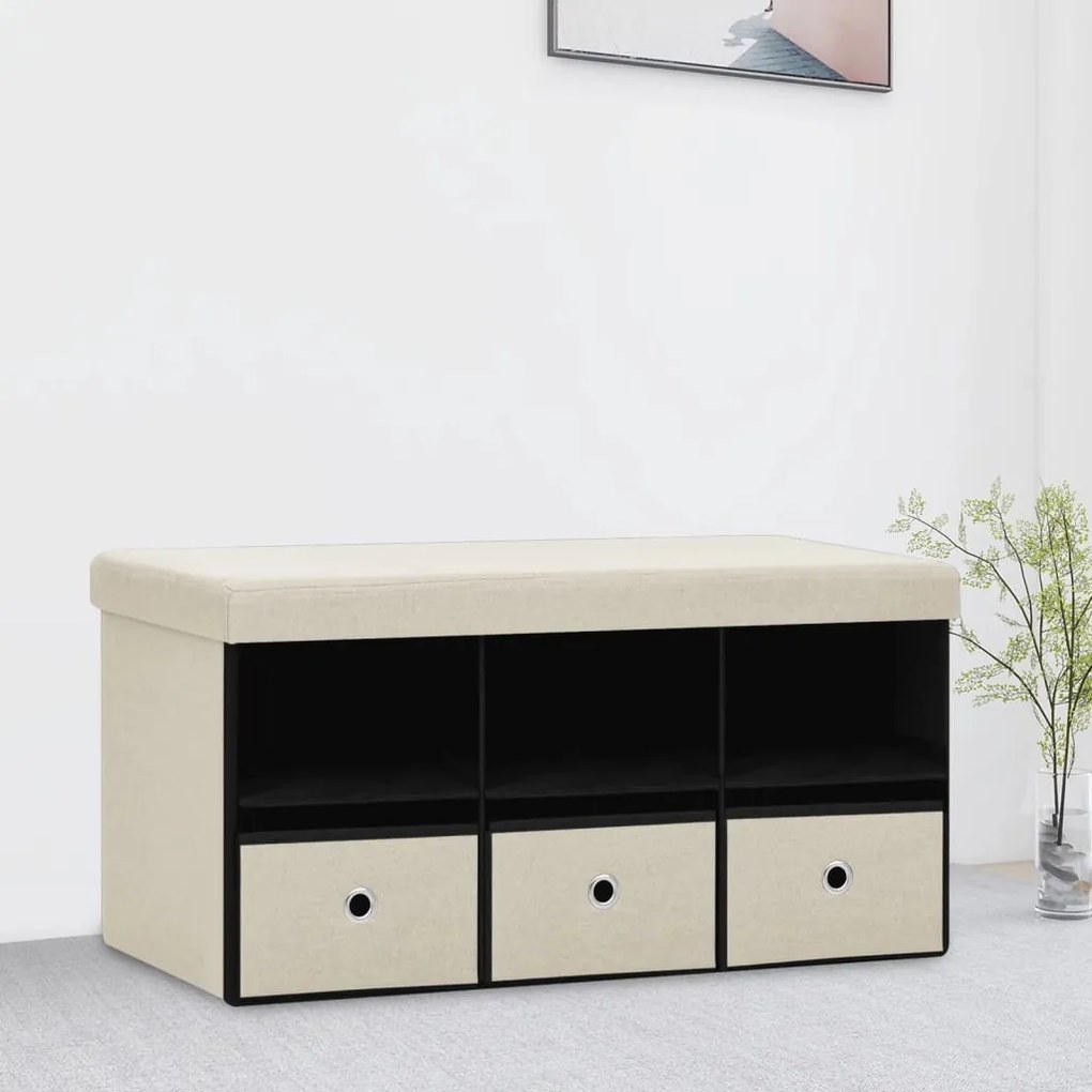 vidaXL Banco de arrumação dobrável 76x38x38 xm linho falso branco nata
