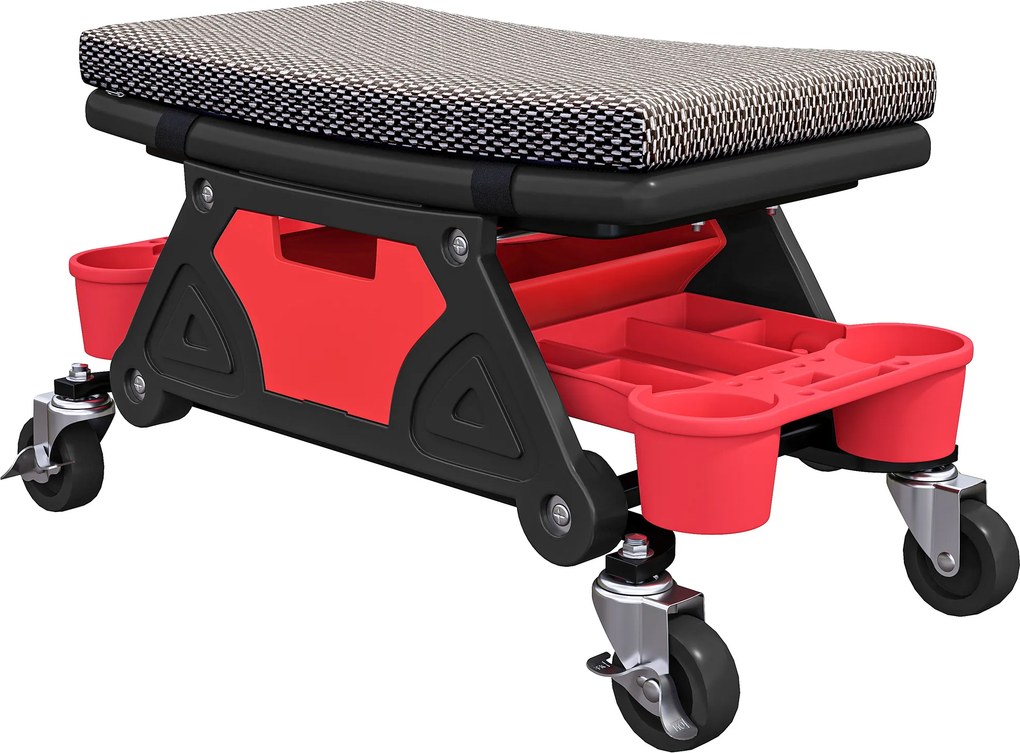 Banco de oficina móvel com capacidade para 135 kg, banco de mecânico com rodas e rotação de 360°, 64,5 x 33 x 35 cm, preto