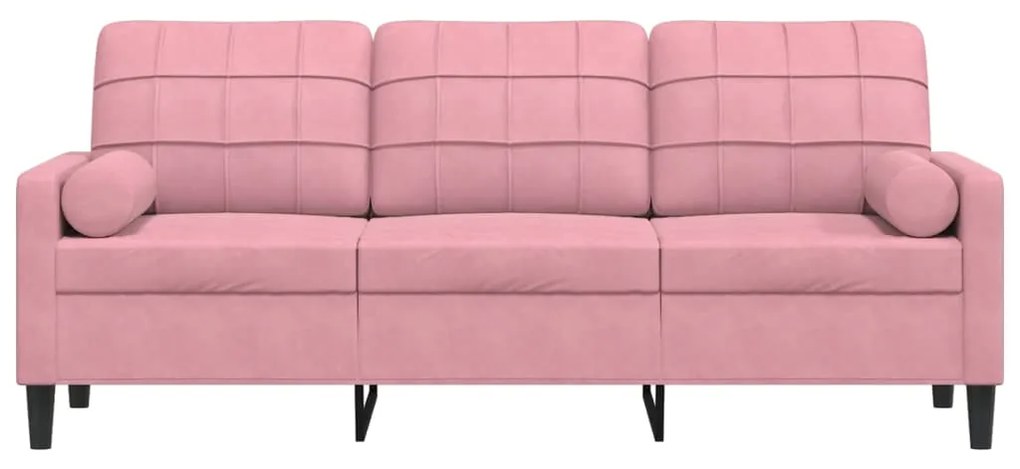 Sofá 3 lugares c/ almofadas decorativas 180 cm veludo rosa