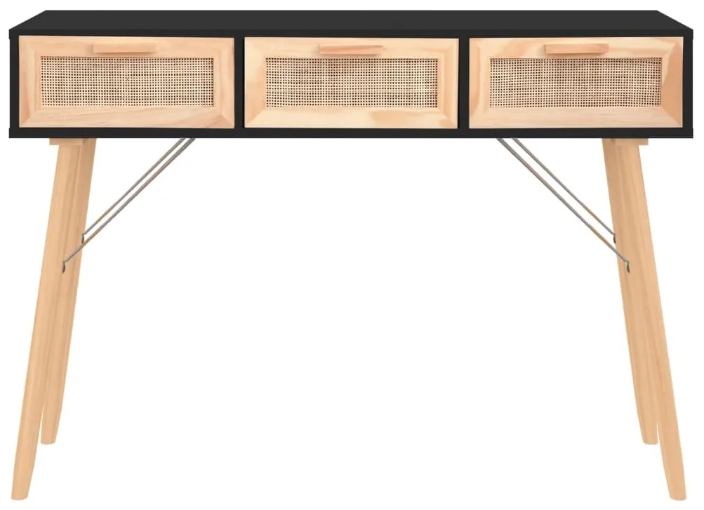 Mesa consola 105x30x75 cm pinho maciço e vime natural preto