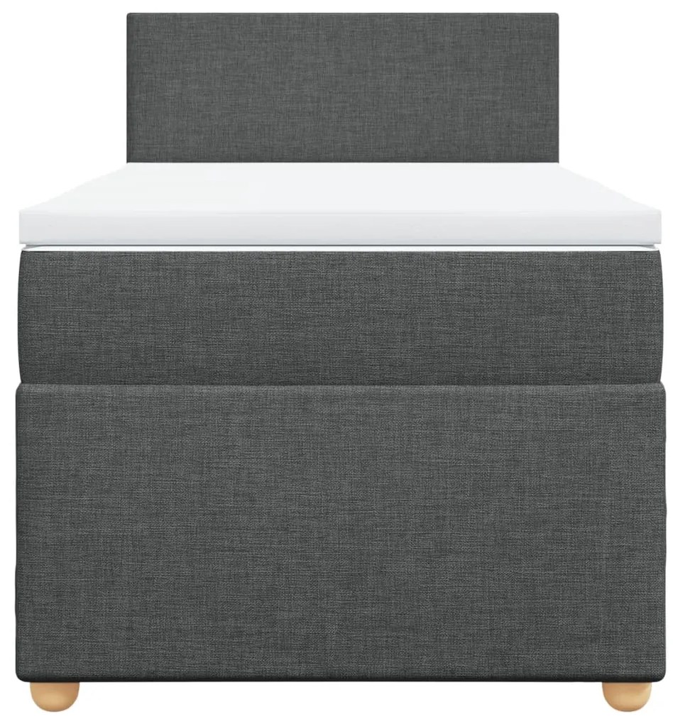 Cama box spring com colchão solteiro tecido cinzento-escuro