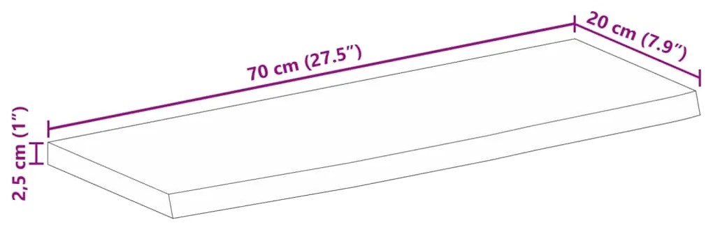Tampo de mesa c/ borda viva 70x20x2,5cm mangueira áspera maciça