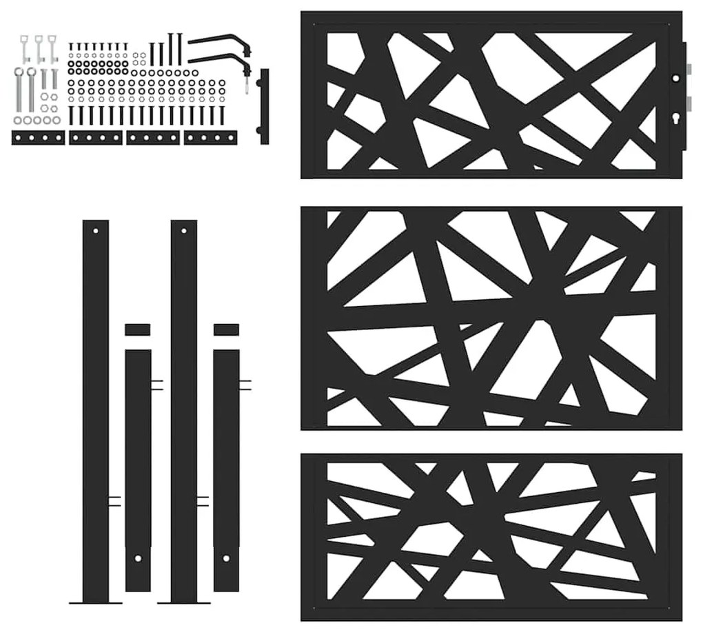 Portão de jardim 105x130 cm preto com luz em aço