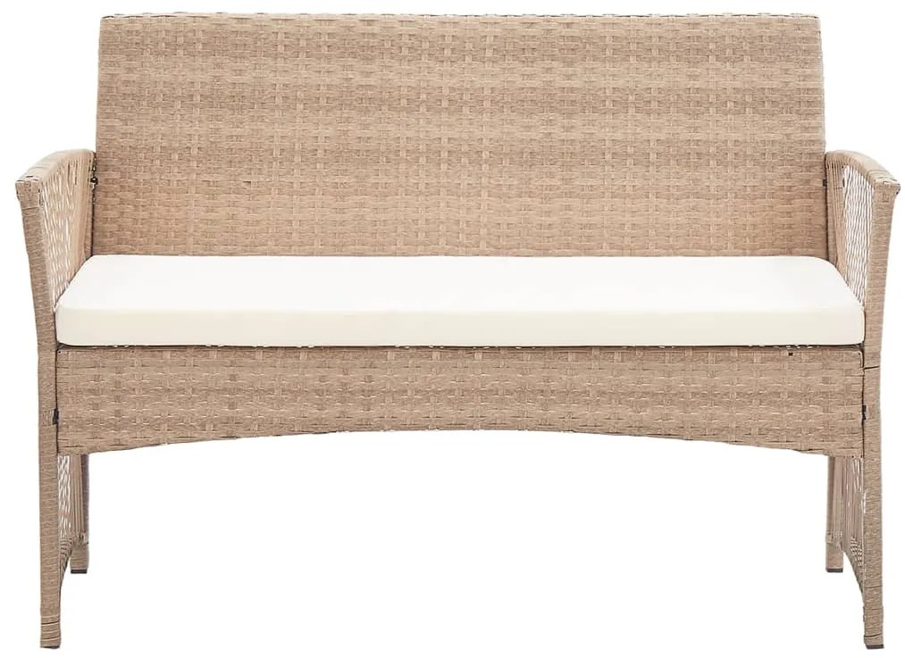 4 pcs conjunto lounge jardim c/ almofadões vime PE bege