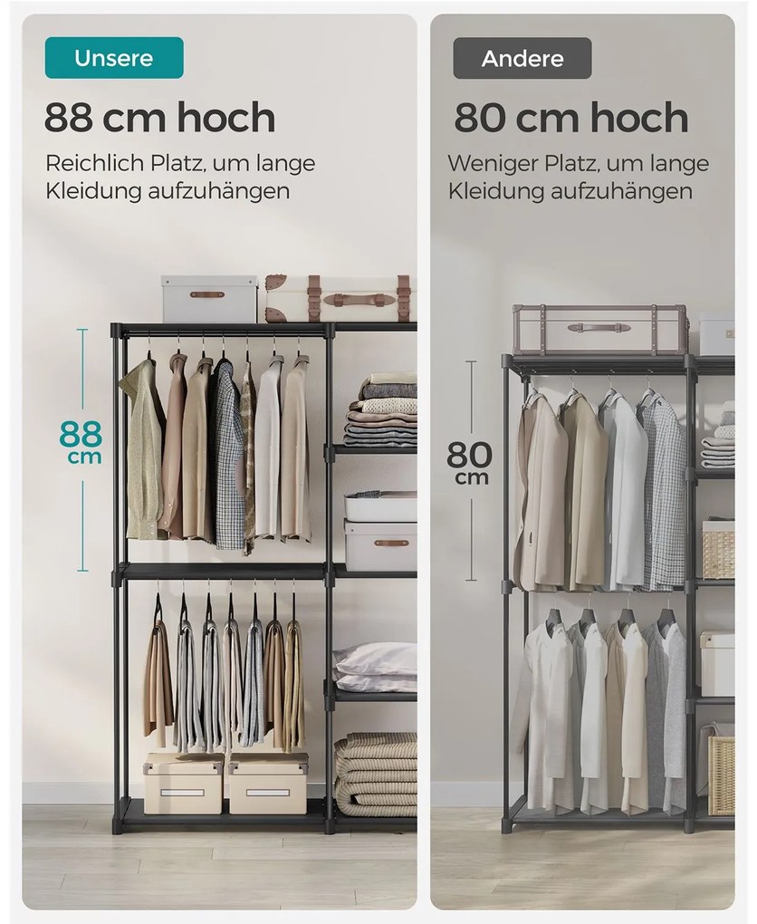 Guarda Roupa aberto com varões para roupa 43 x 124 x 182 cm Preto