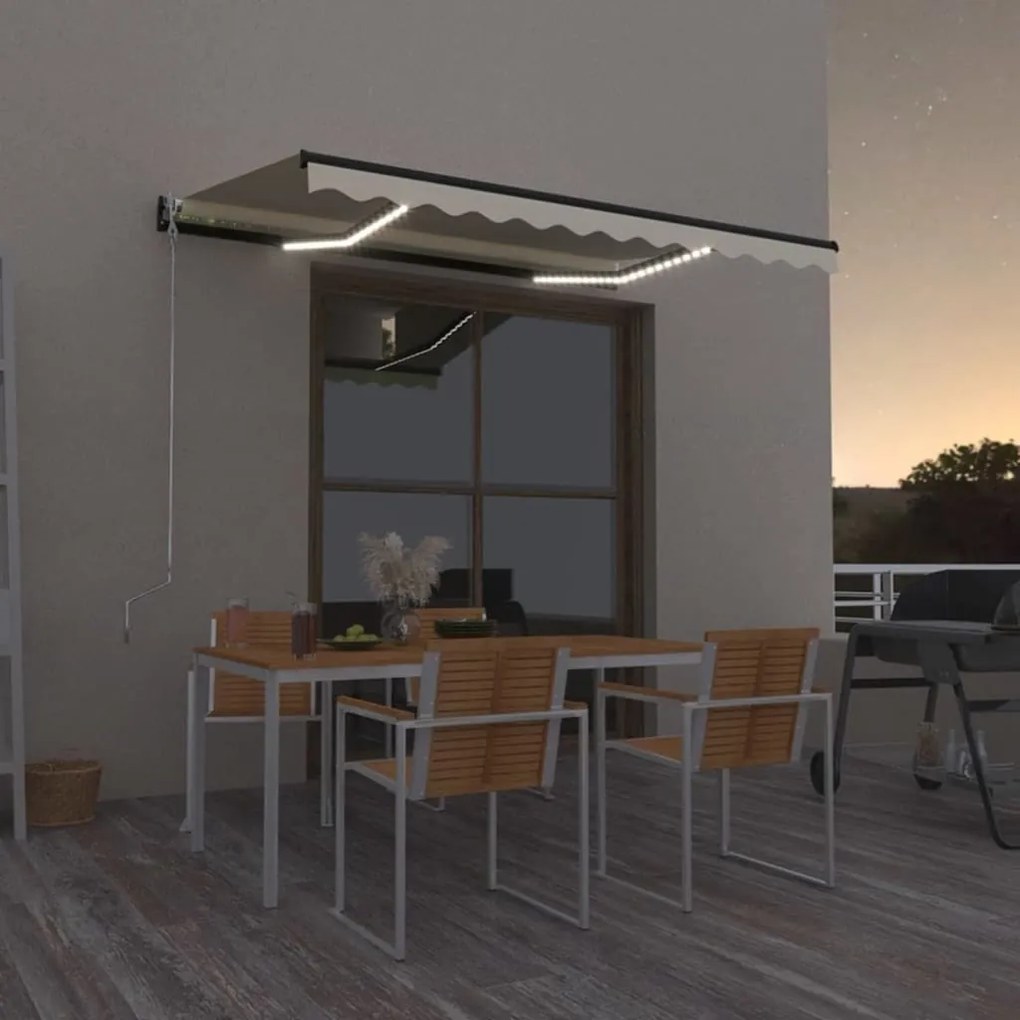 Toldo retrátil manual com LED 350x250 cm cor creme