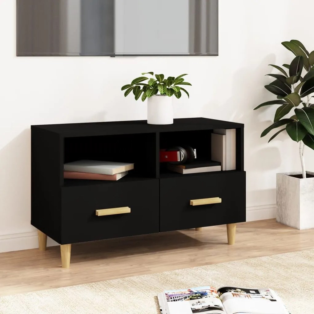 vidaXL Móvel p/ TV 80x36x50 cm derivados de madeira preto