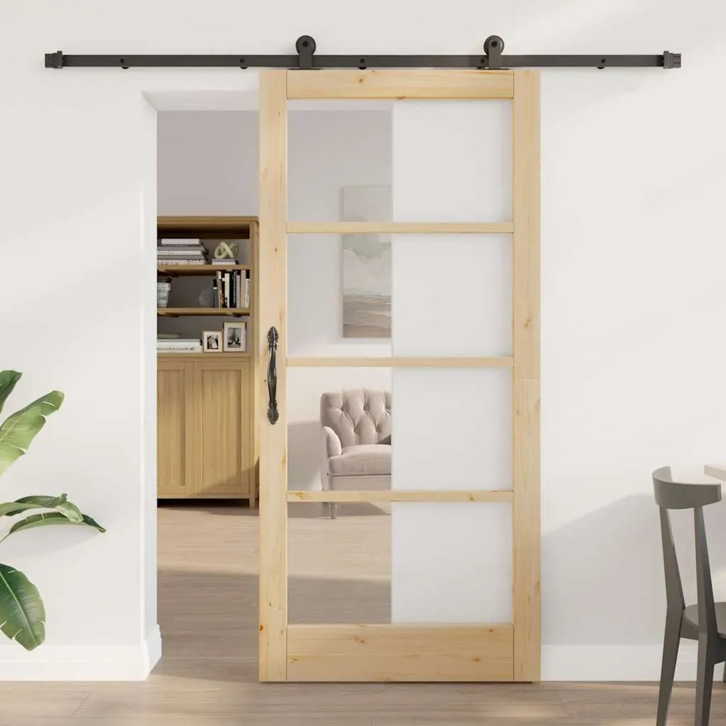 vidaXL Porta Deslizante Manual Castanho 93 x 202 cm Madeira e metal