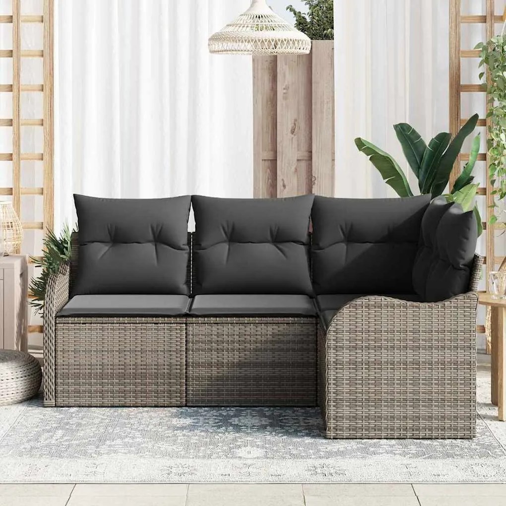 Conjunto de Sofá de Jardim de 4 Peças com Almofadas Cinza em Rattan Si