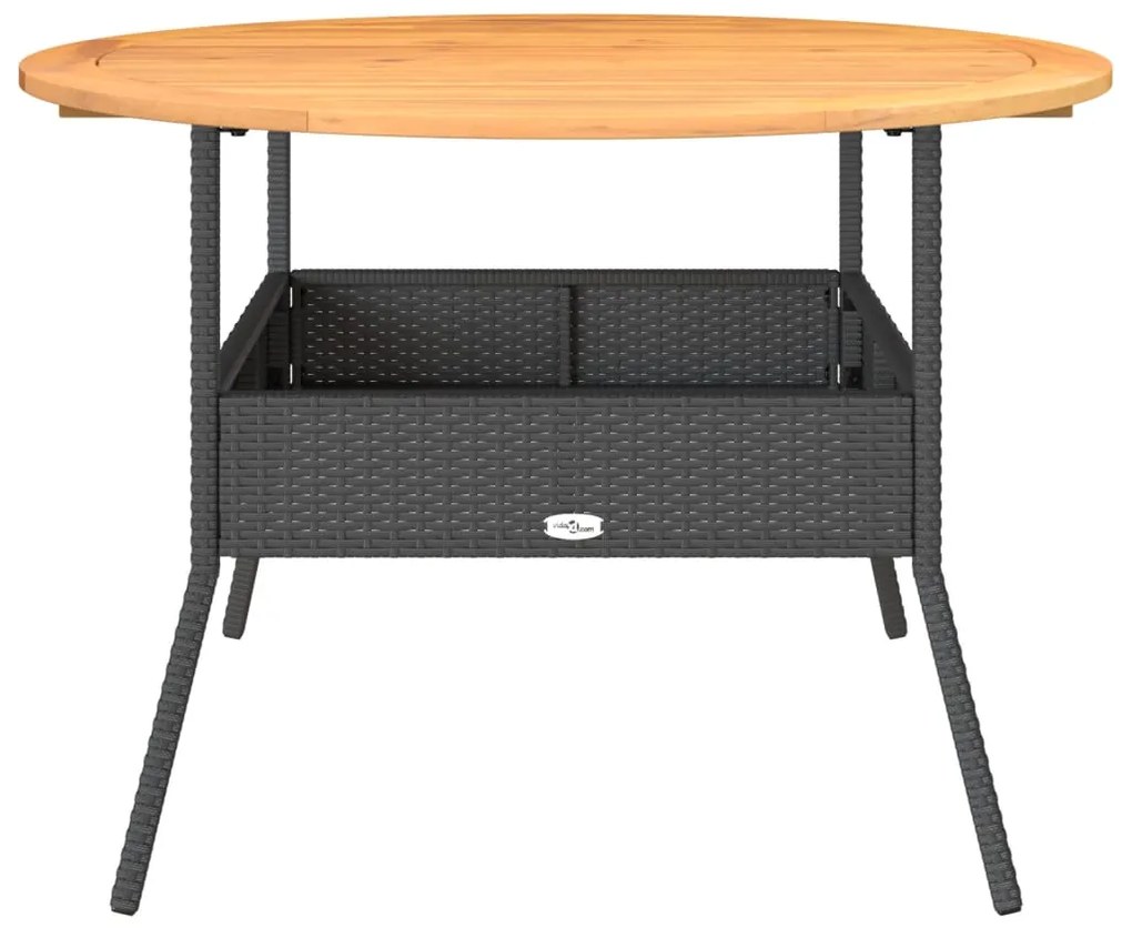 Mesa de jardim com tampo de acácia Ø110x71 cm vime PE preto