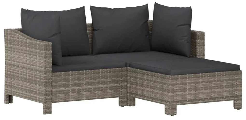 6 pcs conjunto lounge de jardim c/ almofadões vime PE cinzento
