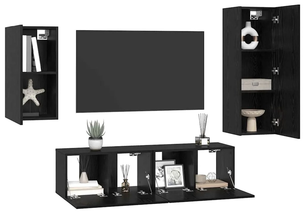 Conjunto de Estante para TV com prateleira 4 pcs Carvalho Preto
