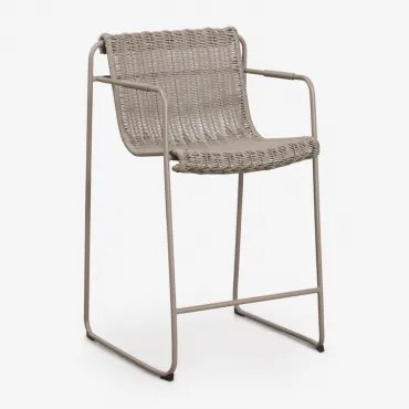Banqueta Alta Empilhável Com Braços Em Vime Sintético E Aço Revia Moka Brown & ↑65 Cm - Sklum