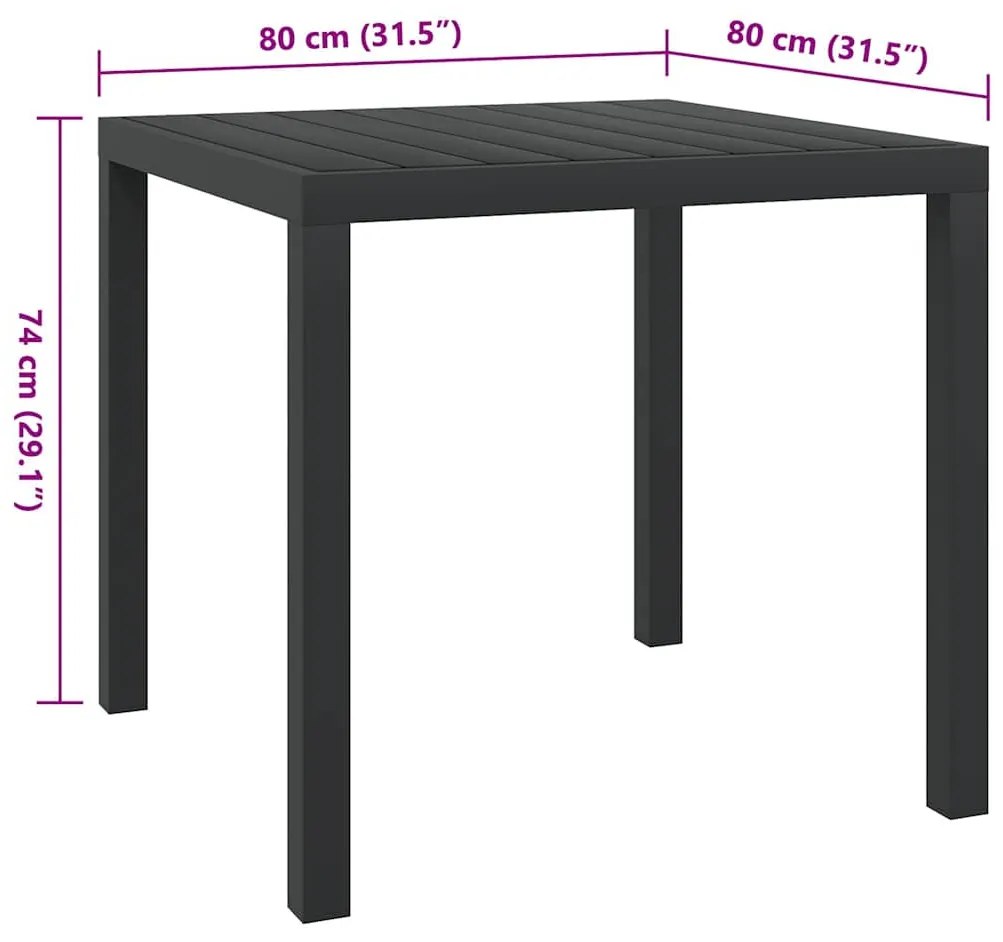 Mesa de jardim em alumínio e WPC 80x80x74 cm preto