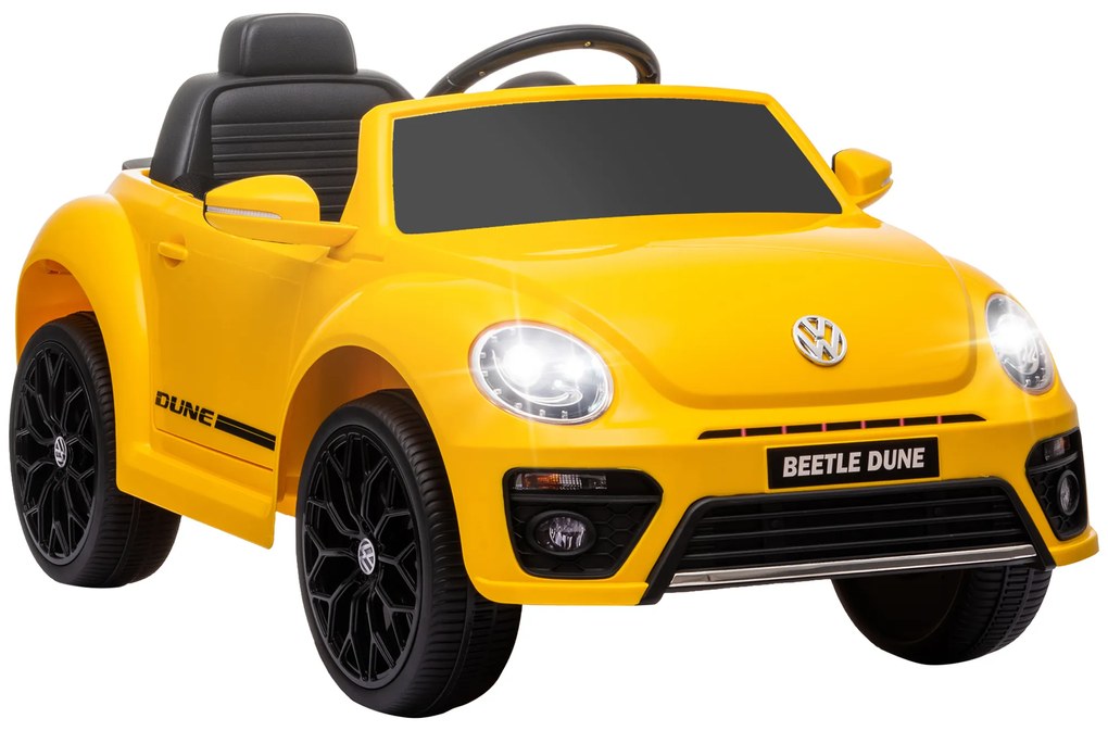 AIYAPLAY Carro Elétrico para Crianças Carro Elétrico Infantil Volkswagen Beetle com Bateria 12V Faróis Buzina e Música 97x56,5x46 cm Amarelo
