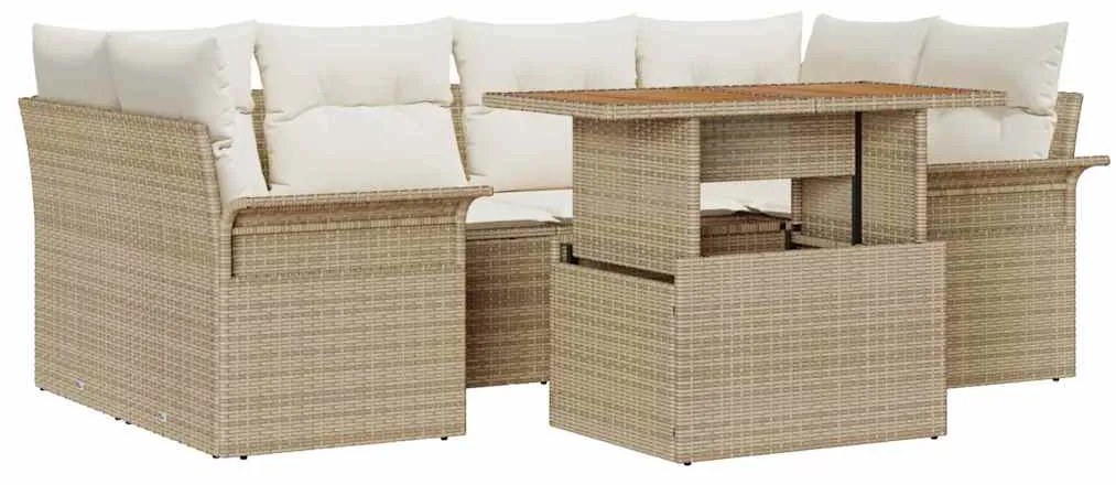 Conjunto de Sofá de Jardim de 7 Peças com Almofadas Beijinhas em Ratta