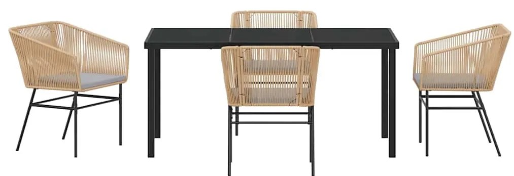 Conjunto de Jantar de Jardim 5 Peças com Almofadas Castanho em Rattan