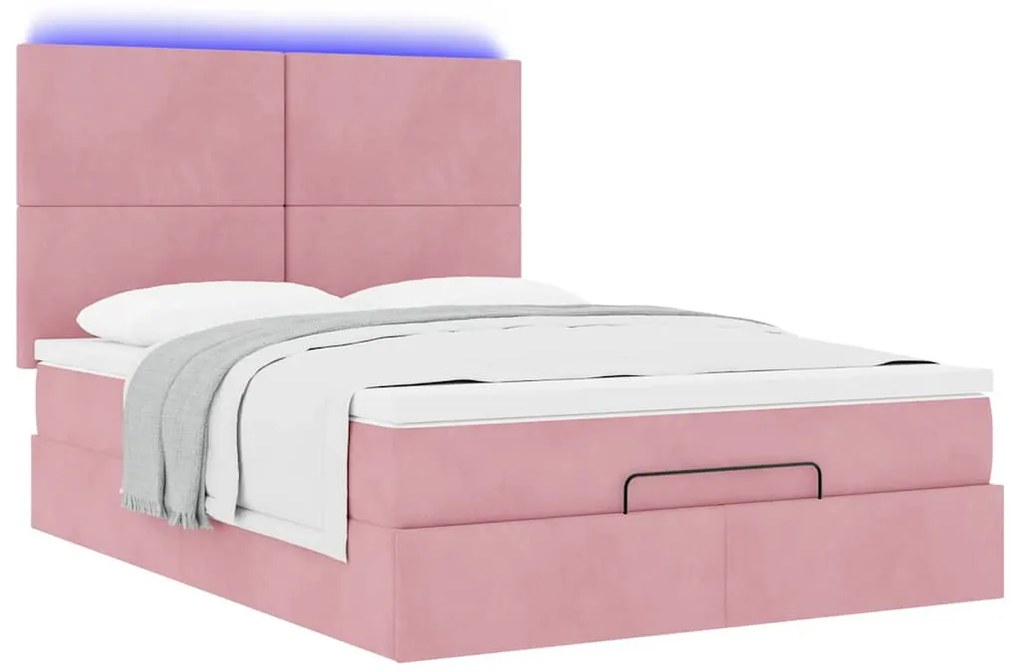 Estrutura de cama otomana com colchões 140x200 cm veludo rosa