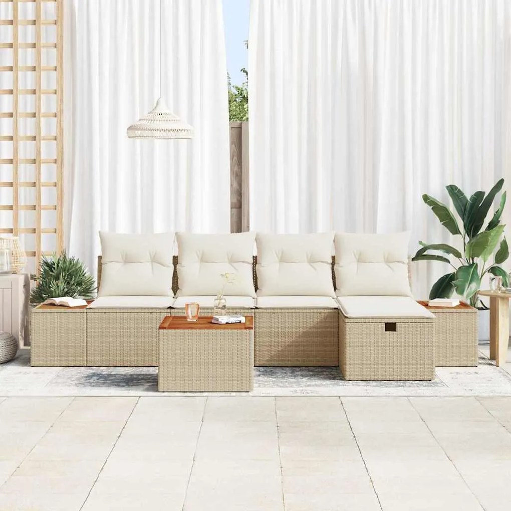 Conjunto de Sofá de Jardim 6 Peças com Almofadas de Rattan Sintético B