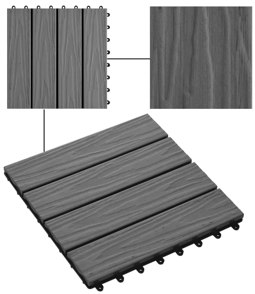Ladrilho pavimento relevo profundo 11 pcs WPC 1m² cinzento