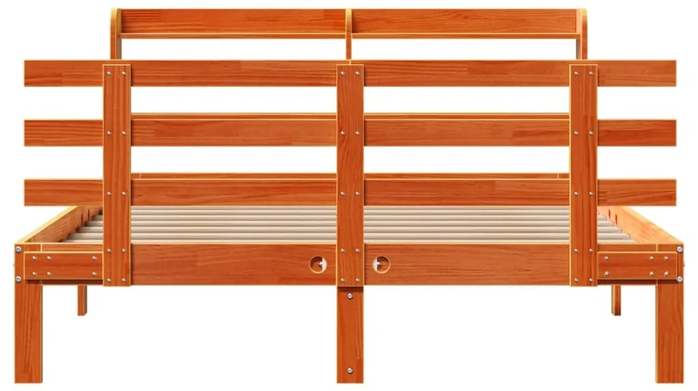 Estrutura cama c/ cabeceira 160x200cm pinho maciço castanho-mel