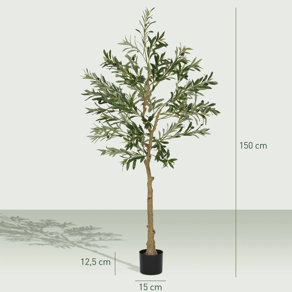 Oliveira artificial de 150 cm, planta artificial para interior, planta decorativa para a casa, escritório, sala de estar e quarto verde