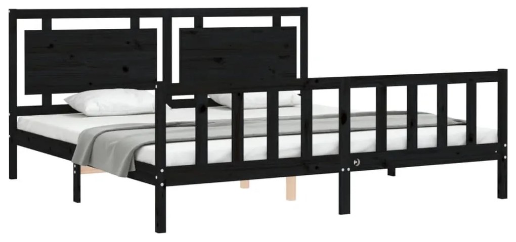 Estrutura de cama com cabeceira 200x200 cm madeira maciça preto