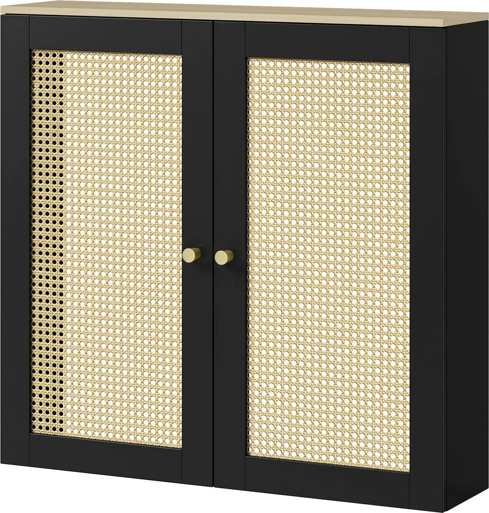 HOMCOM Cobertura para Radiador com 2 Portas em Rotim para Sala de Estar e Quarto 78x19x75 cm Preta | Aosom Portugal