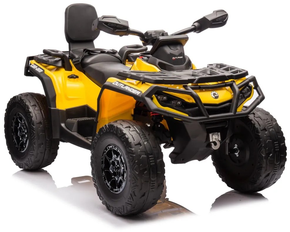 Moto 4 elétrica para crianças 12V Can Am Outlander 4×4 200W rodas Espuma EVA, assento couro Carga até 50Kg Amarela