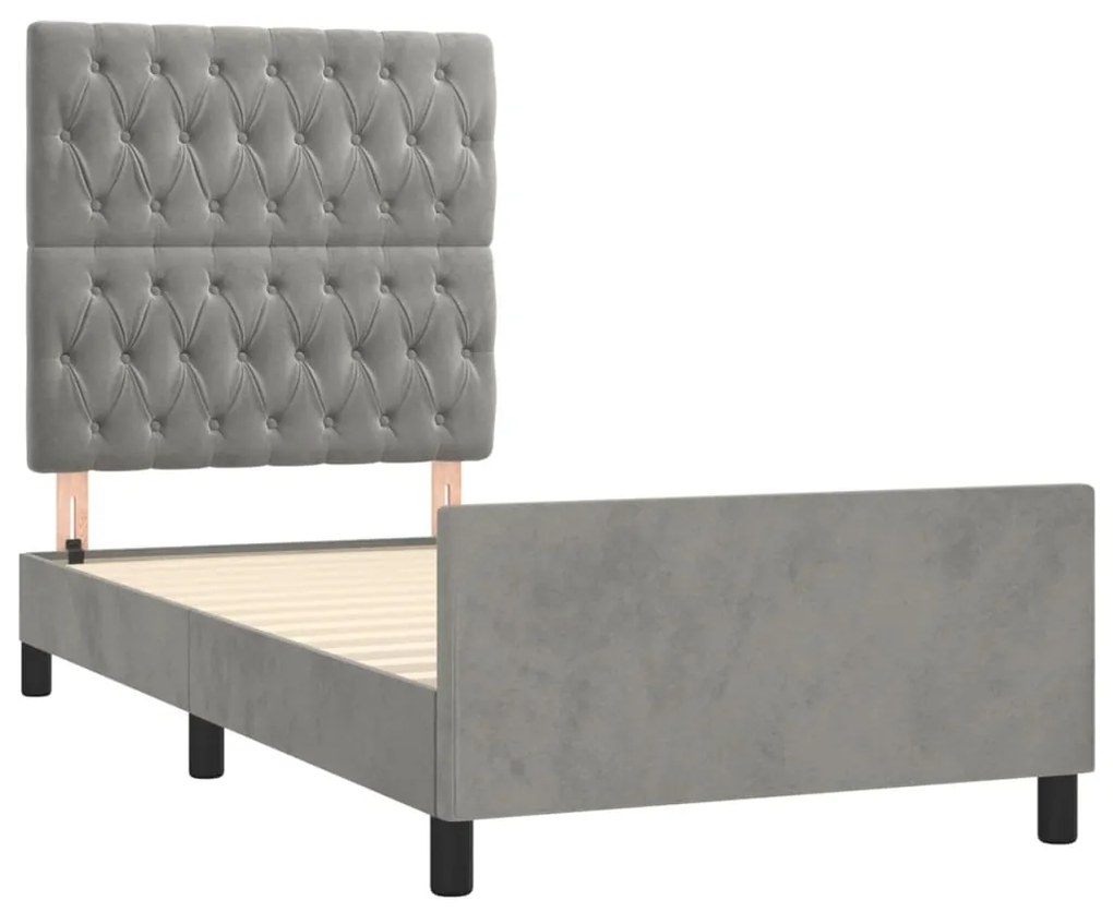 Estrutura de cama c/ cabeceira 90x190 cm veludo cinzento-claro