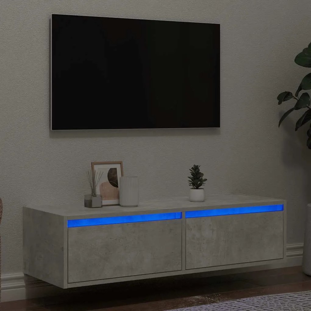 Móvel de TV com luzes LED 100X35,5x25 cm cinzento cimento