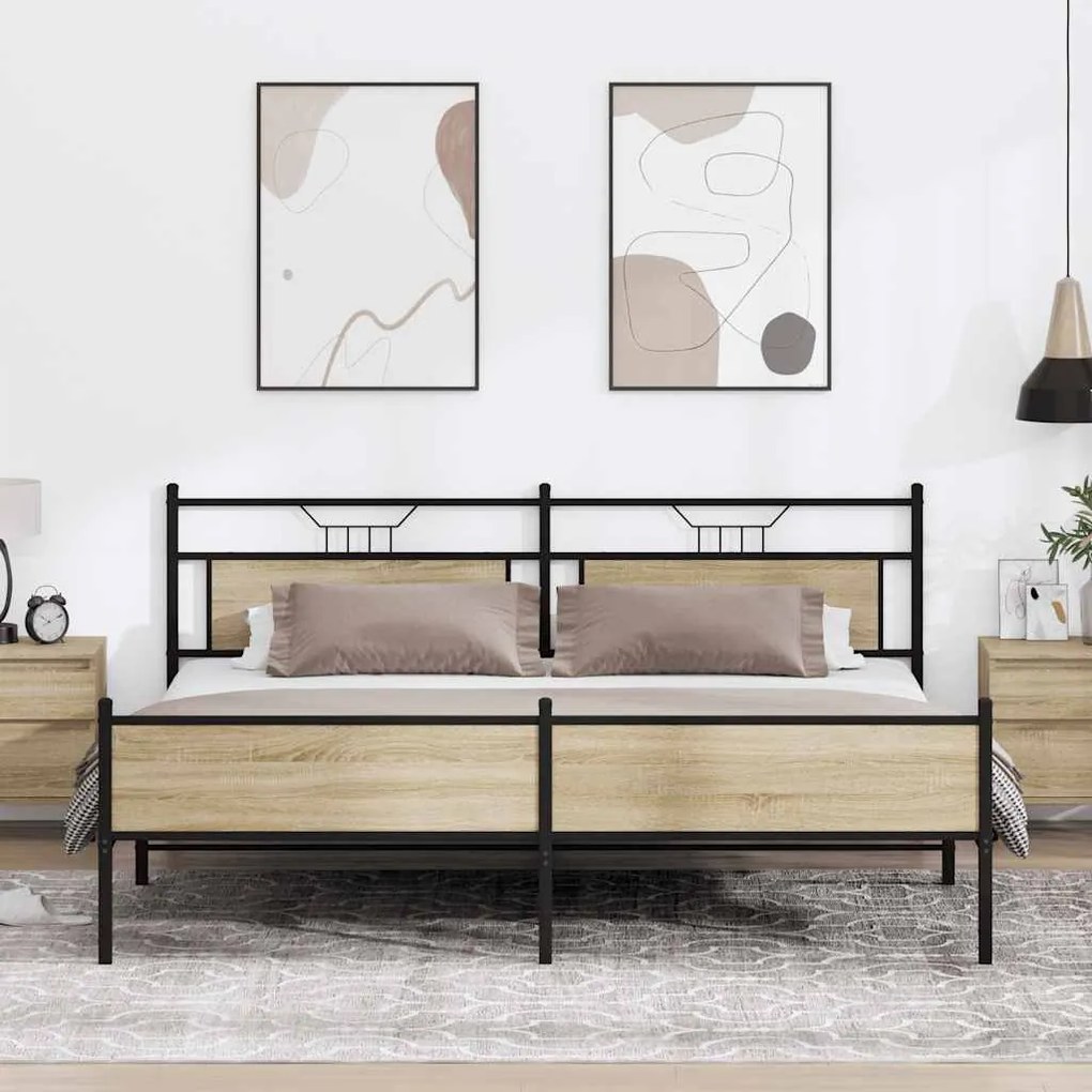 Estrutura de cama sem colchão 200x200cm metal carvalho sonoma
