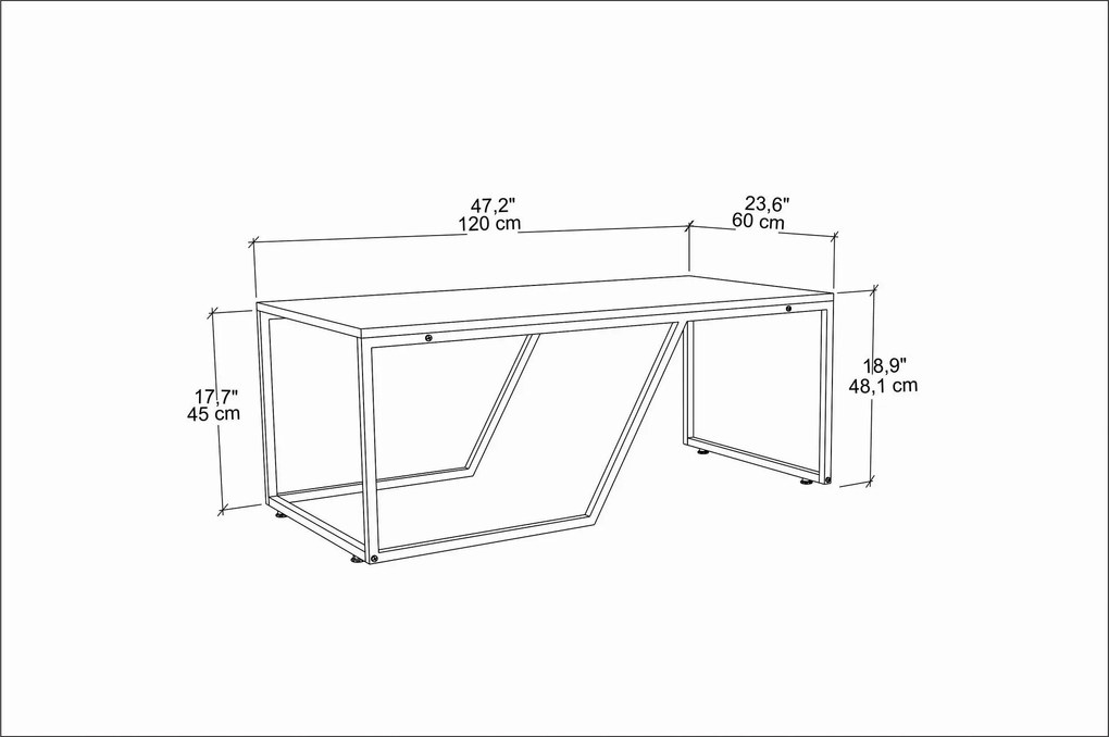 Mesa de Centro Wendy – Branco/Dourado – 120x60x48 cm