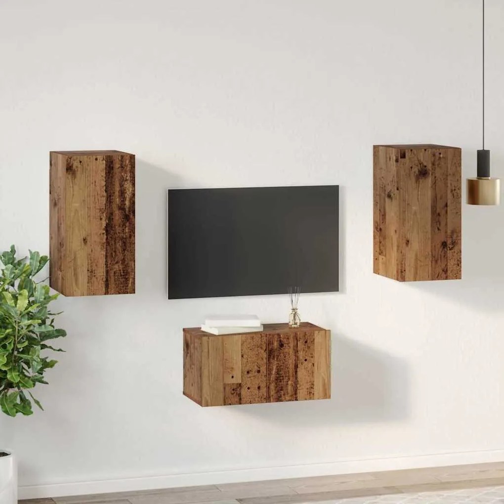 Conjunto de móvel de TV 3 pcs Madeira antiga 60 x 30 x 30 cm