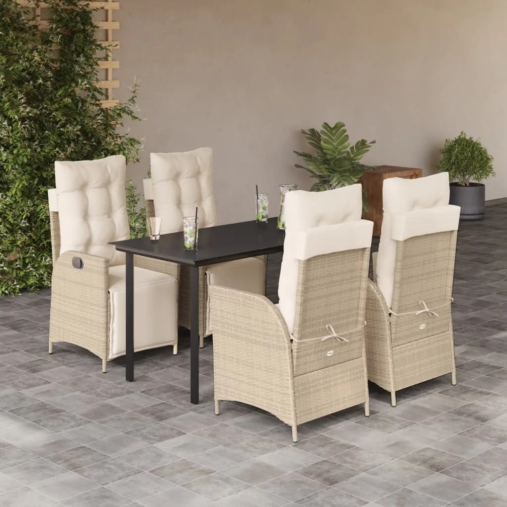 vidaXL 5 pcs conjunto de jantar p/ jardim com almofadões vime PE bege