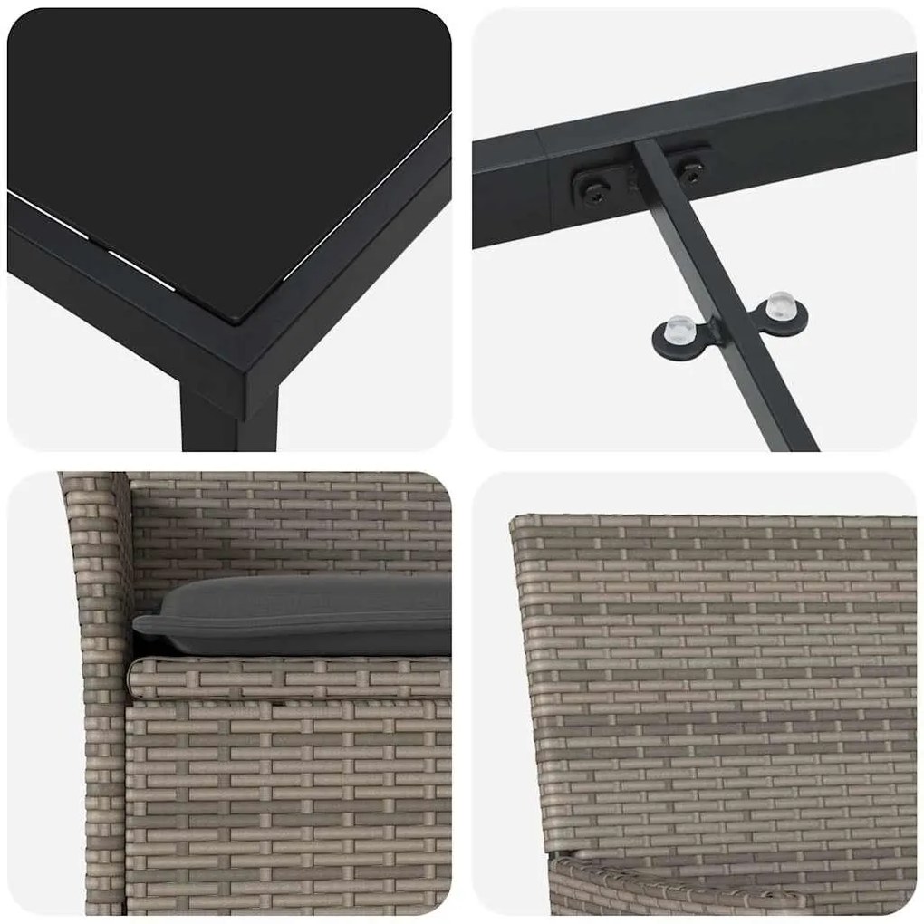 Conjunto de Jantar de Jardim 3 Peças com Almofadas Cinza de Rattan Sin