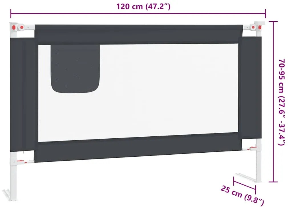 Barra segurança p/ cama infantil tecido 120x25 cm cinza-escuro