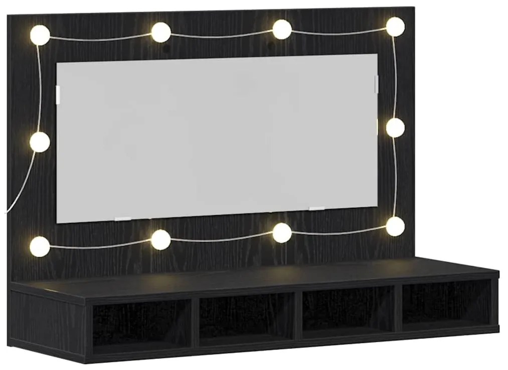 Armário de Espelho LED vidaXL em Carvalho Preto - 90x31,5x62 cm