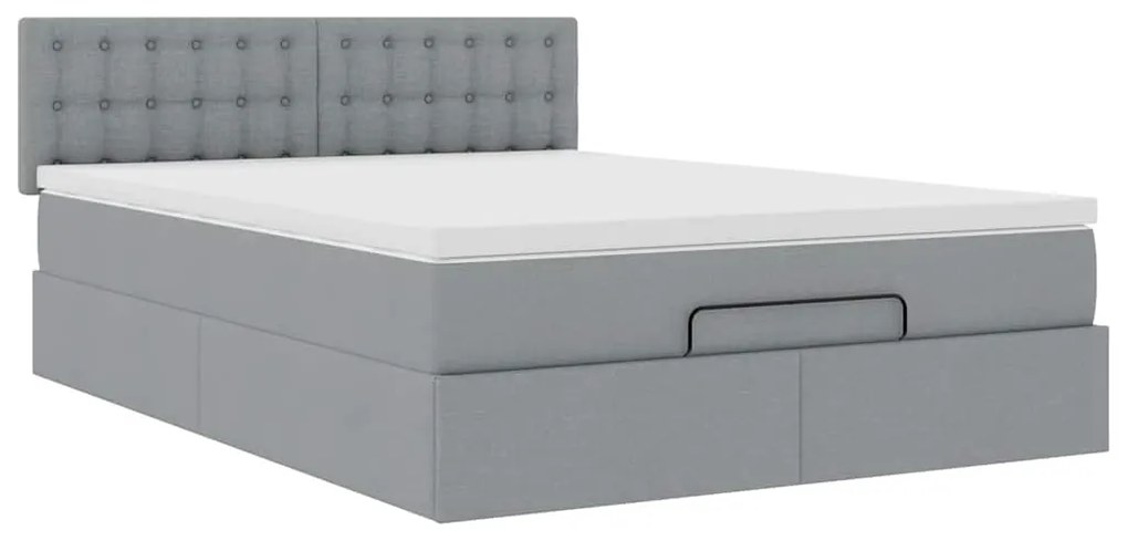 Estrutura cama otomana colchão 140x200cm tecido cinzento claro