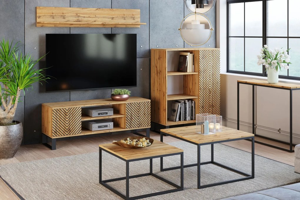 Móvel TV Focus 135 cm - decoração em espinha - cor carvalho artesanal