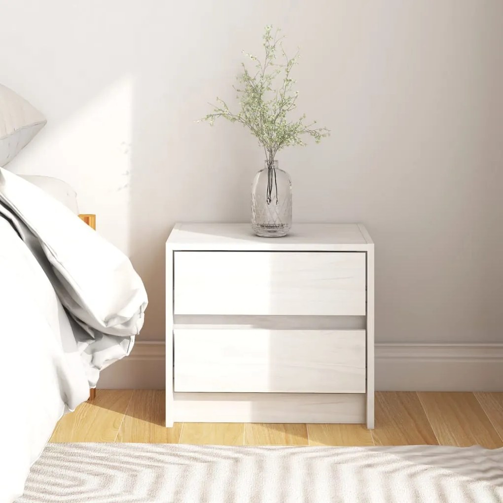 vidaXL Mesa de cabeceira 40x30,5x35,5 cm pinho maciço branco