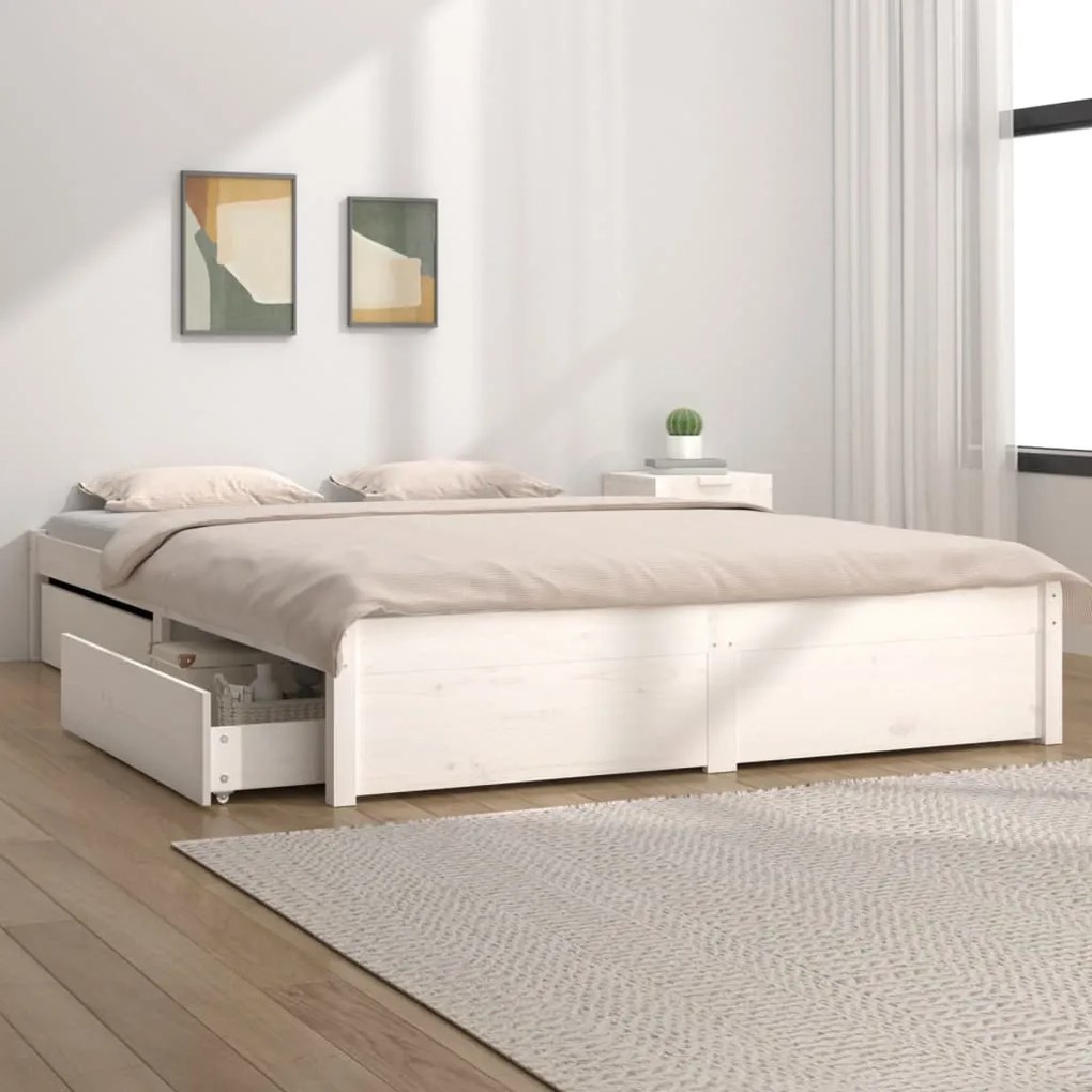 Estrutura cama c/ gavetas 180x200 cm tamanho Super King branco