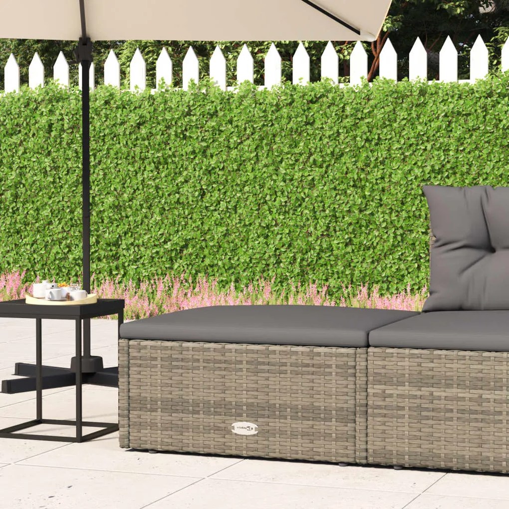 vidaXL Apoio de pés para jardim com almofadão vime PE cinzento