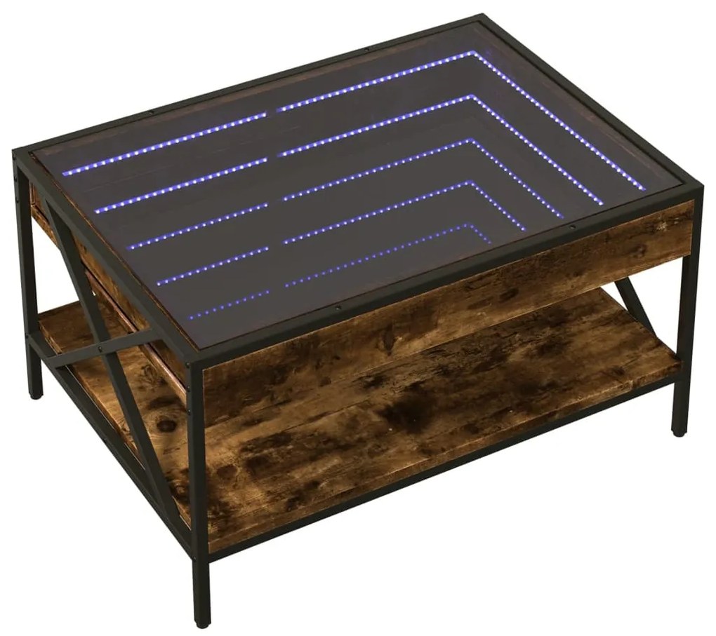 Mesa de centro luzes LED Infinity 70x50x38 cm carvalho fumado