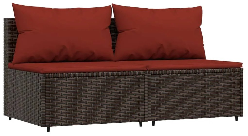 3 pcs conjunto lounge jardim c/ almofadões vime PE castanho