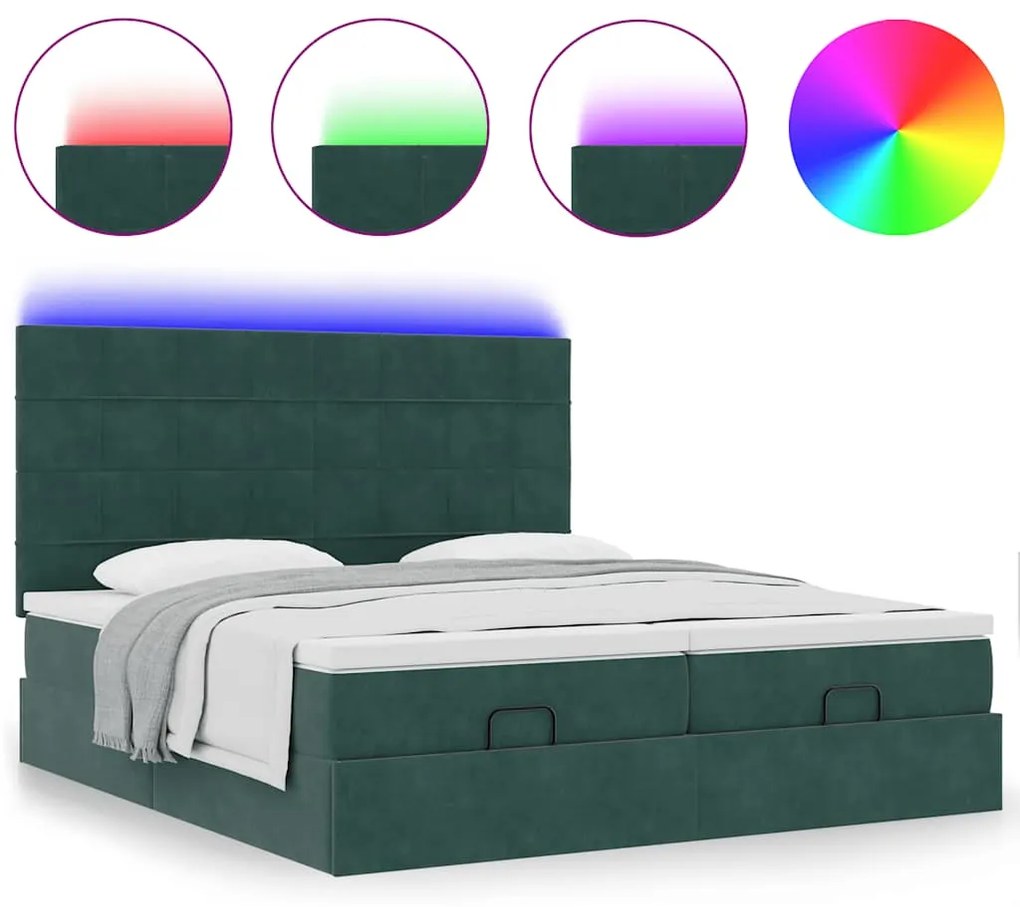 Estrutura de cama otomana com colchão verde escuro Veludo