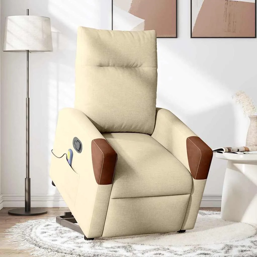 Poltrona elevatória de massagens tecido cor creme