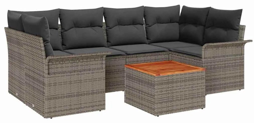 Conjunto de Sofá de Jardim com 7 peças e almofadas cinzas em rattan e