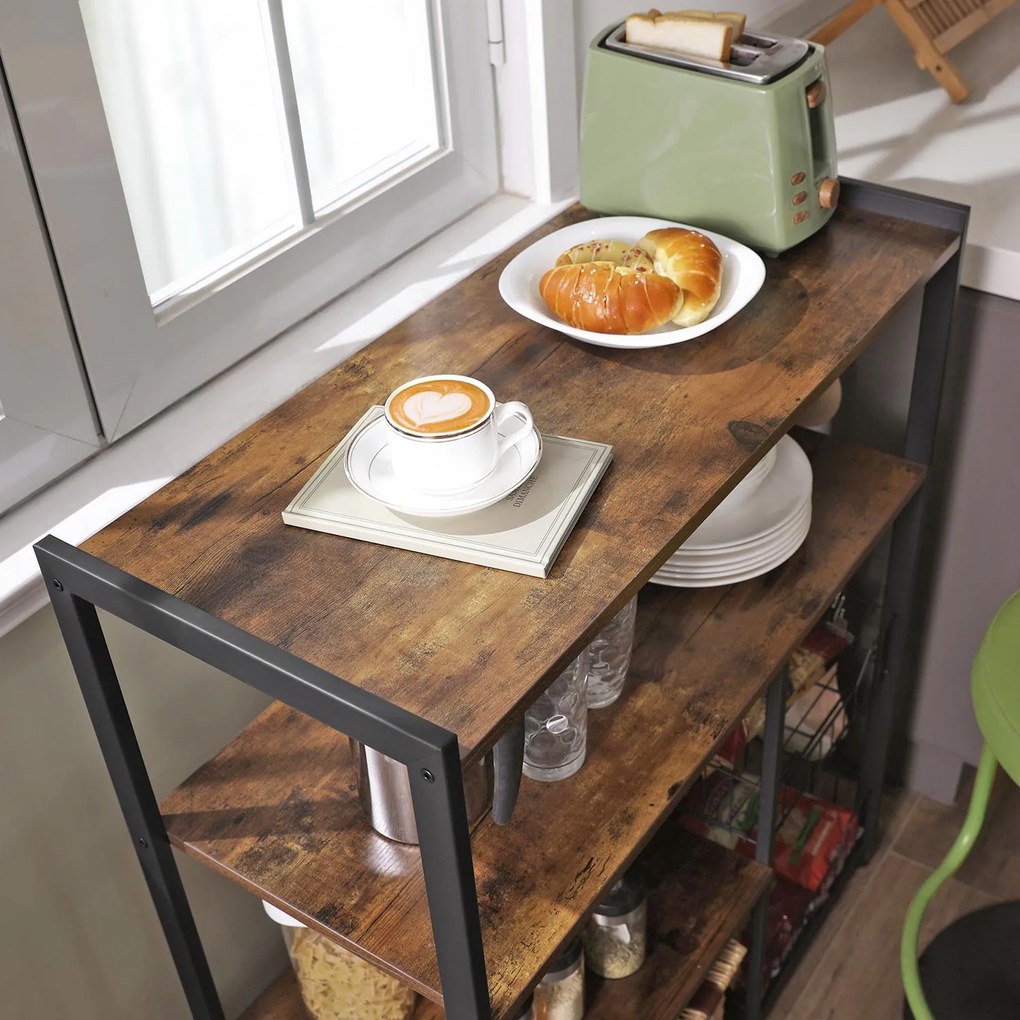 Armário de cozinha com cestos de rede Estilo industrial 80 x 35 x 95 cm Castanho Vintage